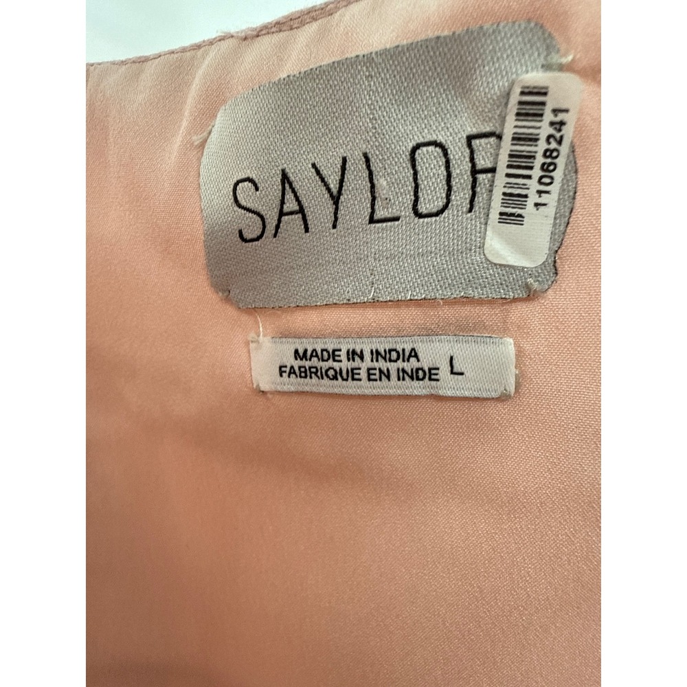 Saylor Dress Womens L Pink Midi Tiered Scalloped Crochet Trim Cotton Linen Blend - Picture 6 of 7